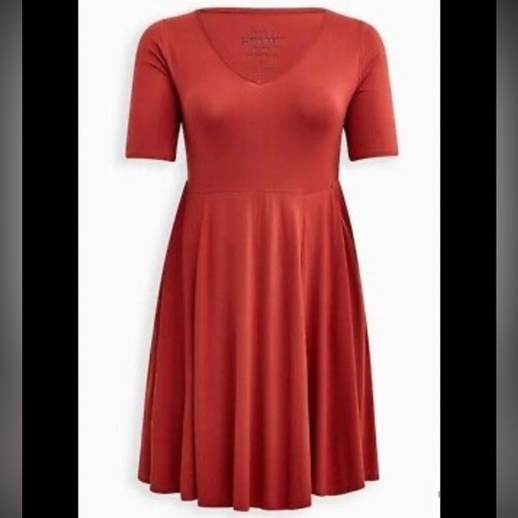 Torrid Super Soft Skater Mini Dress Rust Orange Size 0 H2 - Picture 1 of 8